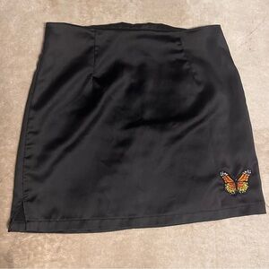 Delia's Women's Black Satin Skirt with Butterfly Embroidery